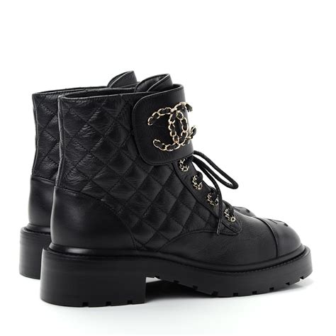 chanel shiny goatskin calfskin quilted lace up combat boots